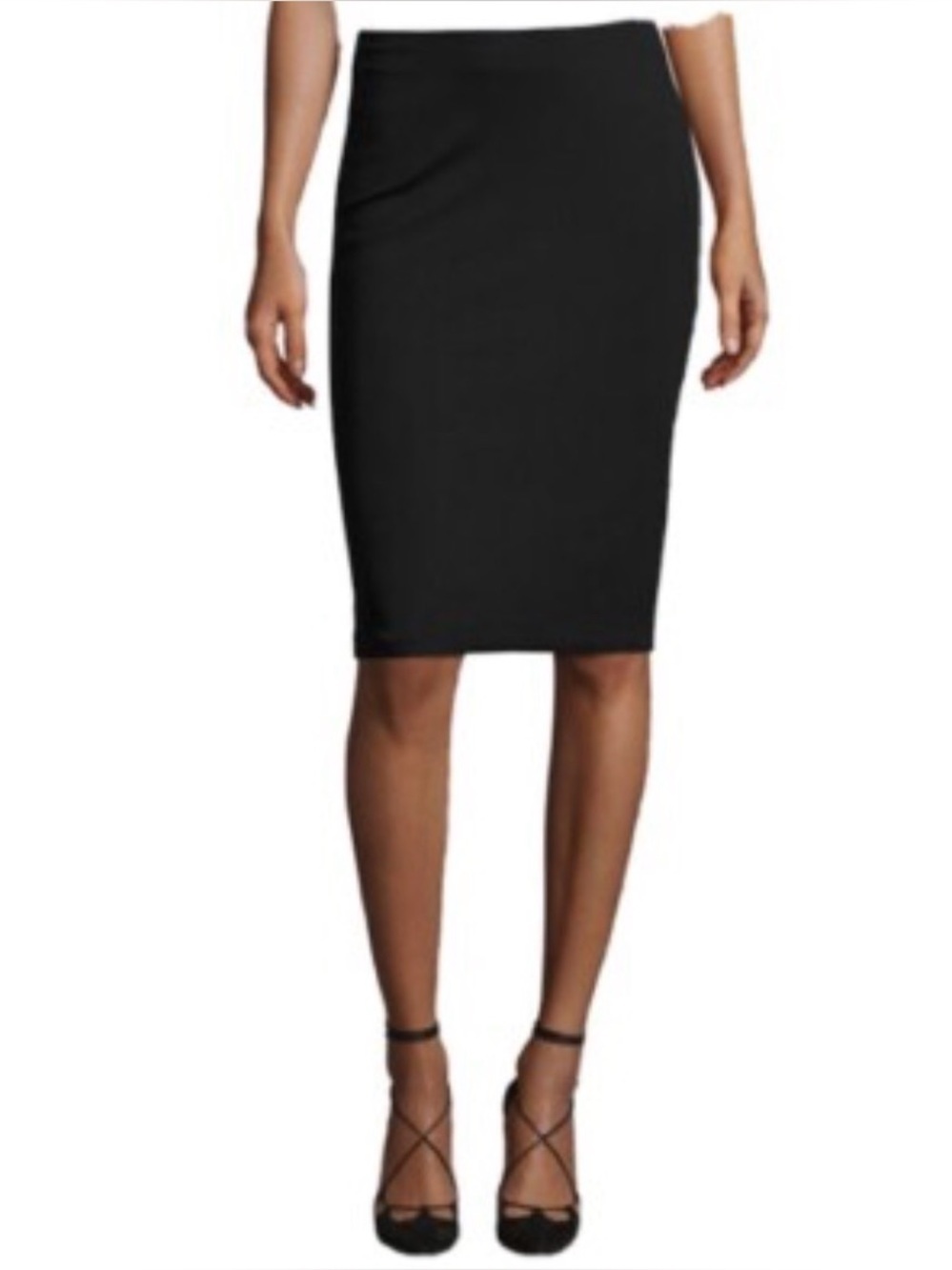 Armani black knee length work fancy formal pencil skirt left slit size 12